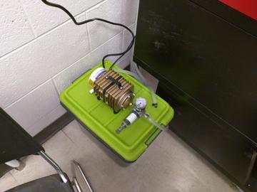 We placed a water cooling pump into a tub of water and anti-algal solution