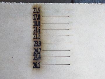 We tested a few line thickneses and cut speeds.