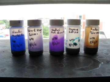 All ink samples in labeled scintillation vials