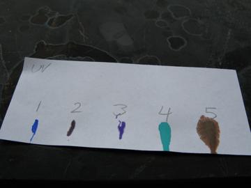 The UV labeled test strip shows that all inks survived the light exposure