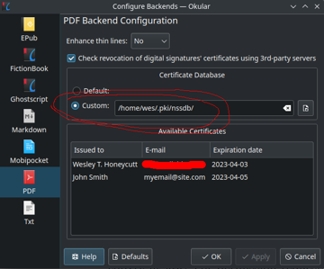 The correct PDF backend format, with some of my personal info redacted.