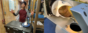 The Houston environment was especially rough on our instruments. The high temperature required extra shading for our instrument. During our first deployment my colleague, Vishnu Kadiyala, and I constructed a makeshift enclosure for the EM27/Sun. On the right, a closeup image of the sensitive gold mirrors of the EM27/Sun show obvious dust buildup.